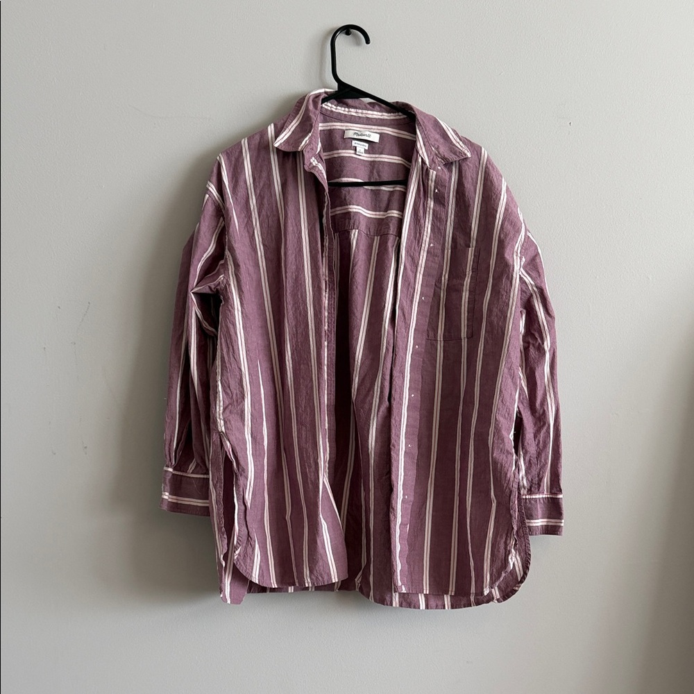 Madewell Mauve and White Striped Button-Down Shirt